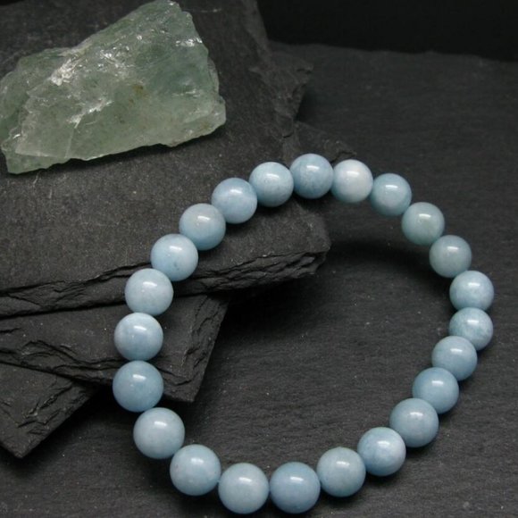 10mm Blue Aquamarine Quartz Stretch Bracelet - Picture 2 of 6